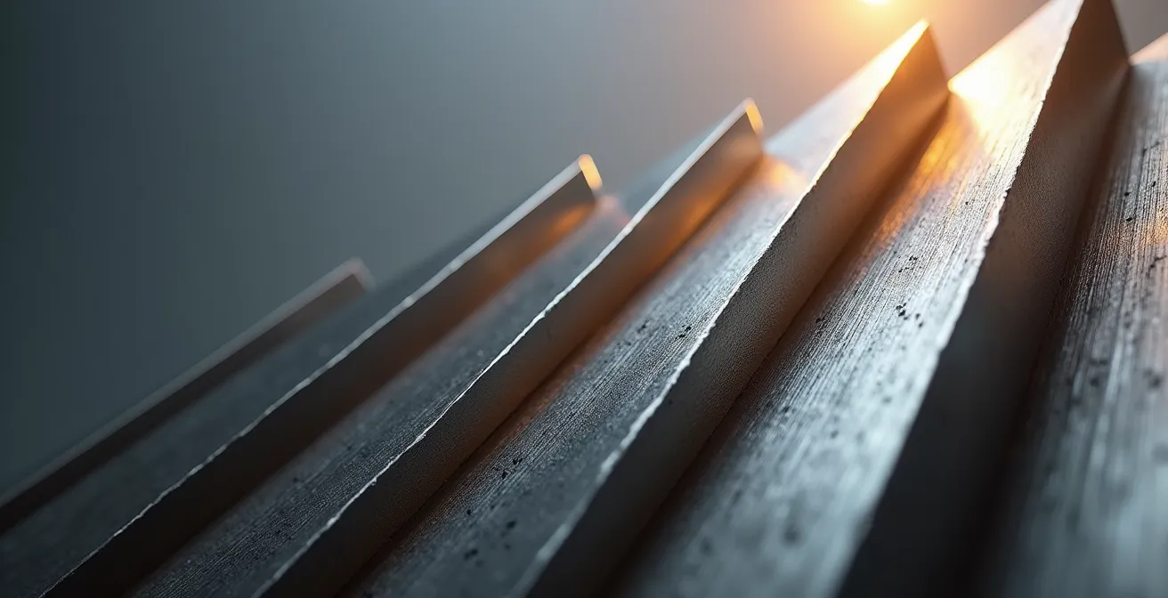 Grafico tridimensionale astratto mostra crescita esponenziale con texture metallica