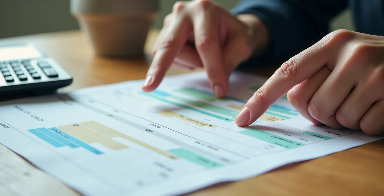 Mani che confrontano bollette energetiche su scrivania con calcolatrice