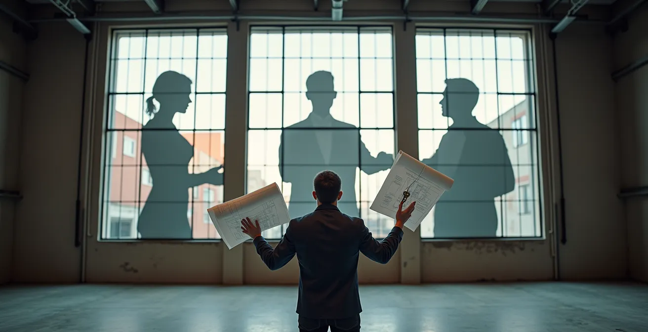 Visualizzazione metaforica delle tre opzioni di finanziamento per immobili industriali