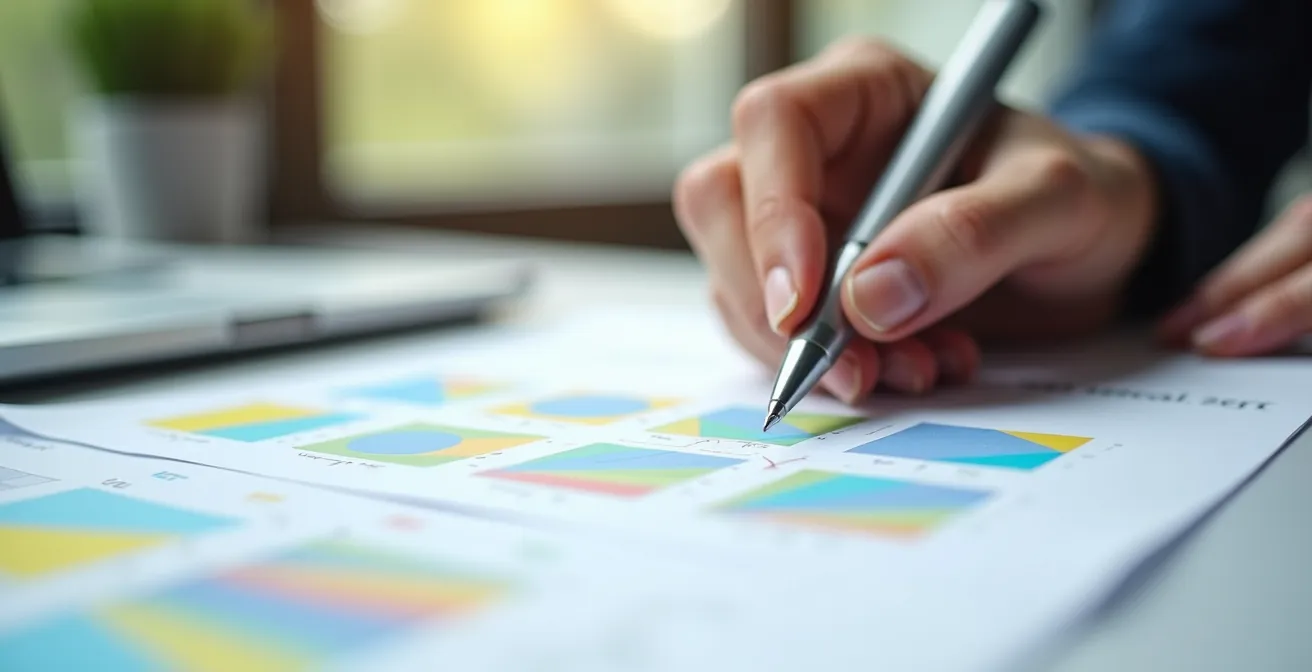 Primo piano di una mano che compila una matrice di osservazione su carta con note colorate