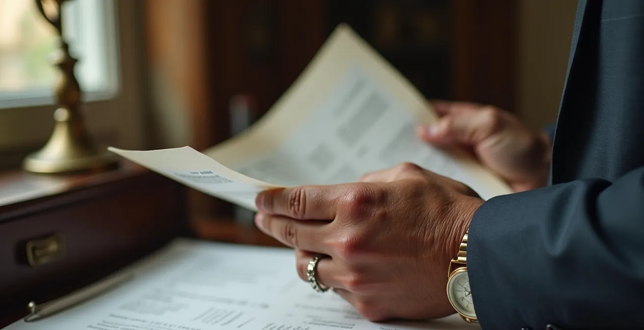 Mani che tengono delicatamente documenti finanziari con grafici sfocati