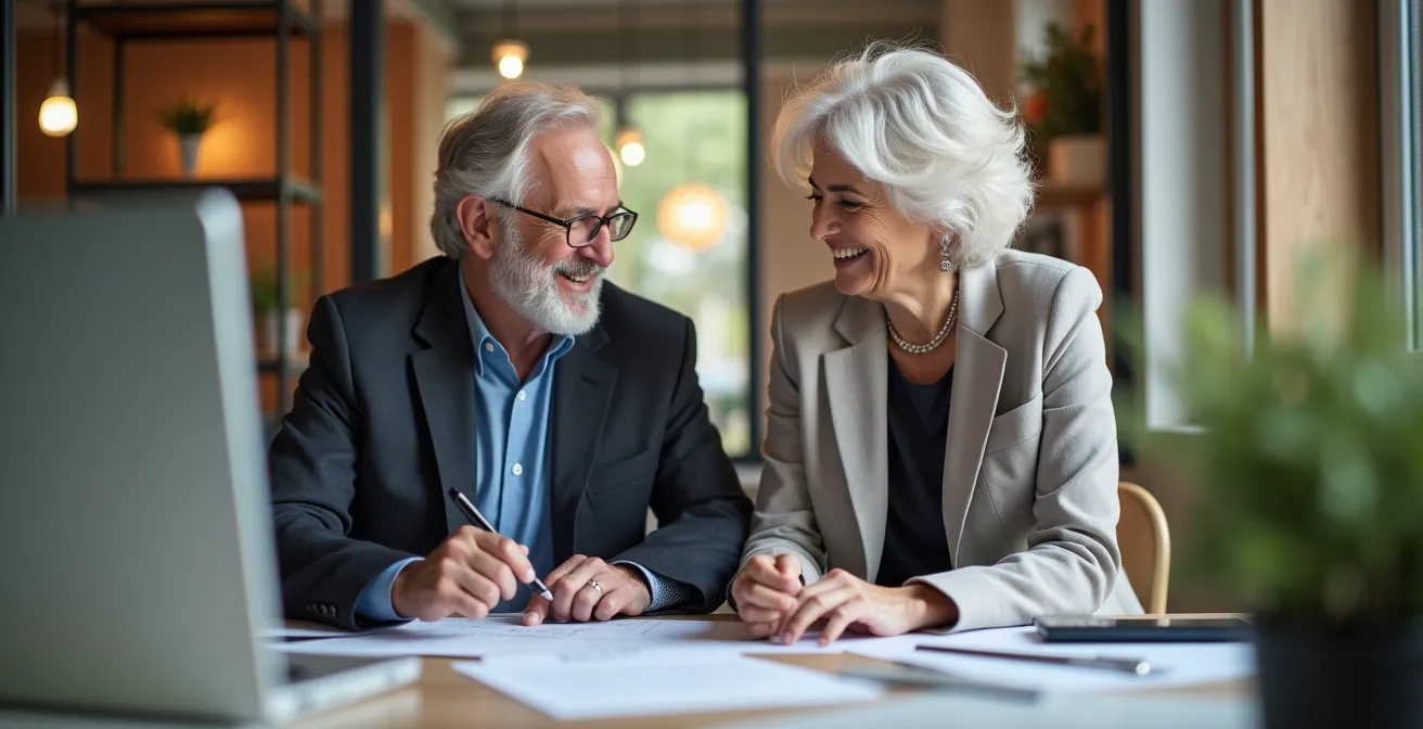 Team di vendita multi-generazionale che collabora con strumenti digitali