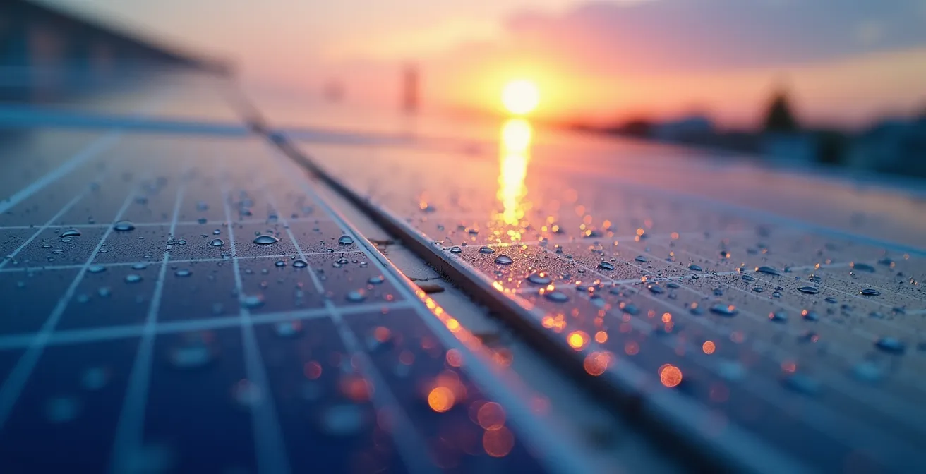 Dettaglio macro di celle fotovoltaiche, a simboleggiare la tecnologia pronta per l'implementazione immediata.